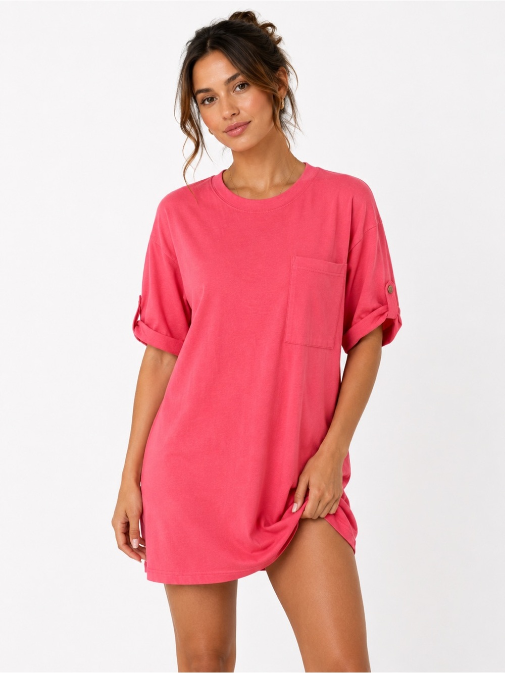 WRAP London Coral Hemp Cotton T Shirt Dress US 6 Oversized Pocket Coastal